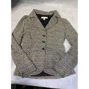 Susan‎ Bristol Herringbone Blazer Small Career Jacket Black Gray peplum 3 button